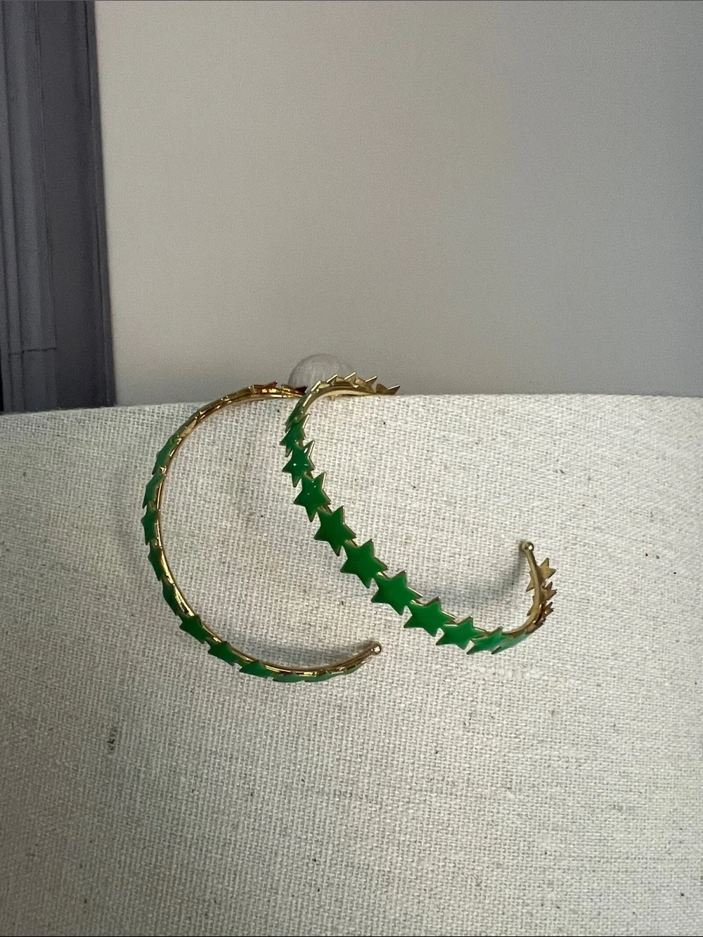 Sheila Fajl 2 inch Gold Hoop Earrings with Green Star Accents